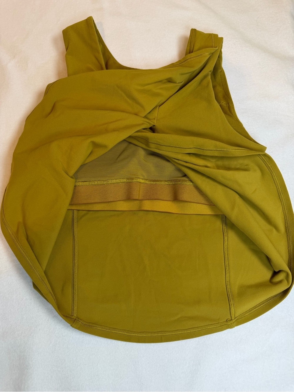 Lululemon Mesh Cross-Front Cropped Tank Top Built-In Bra Gold Spice Green Sz 4 - Picture 6 of 8
